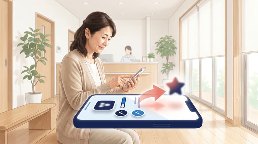 患者さんがスマホでアンケートに答え、その場でGoogle口コミを投稿する様子
